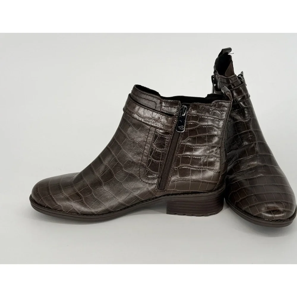 Easy Spirit Martha Stewart Brown Croc Rae Ankle Booties 8.5W Round Toe Zipper